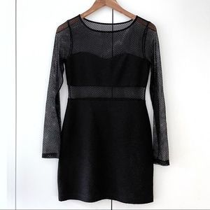 BCBGeneration Long Sleeve Mesh Dress Black Mini